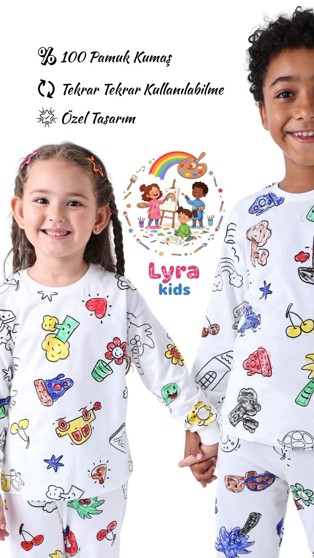 Boyanabilir Çocuk Pijama Takımı (6'lı kalem hediyeli)